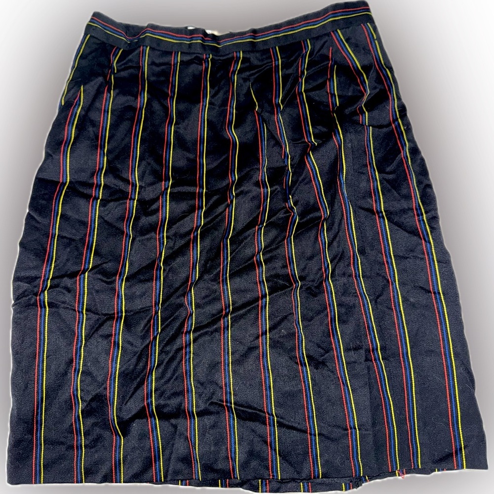 Lipton vintage retro black & coloured pinstripe pure wool midi skirt fall vibes